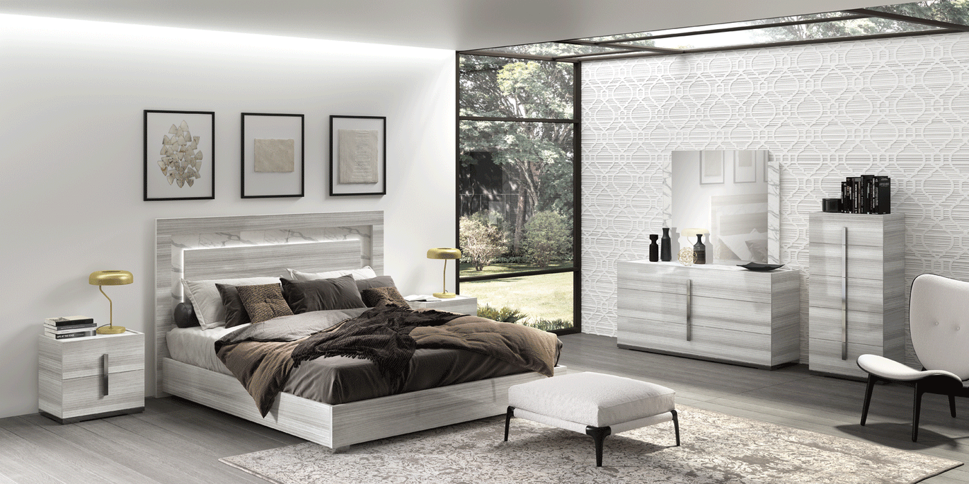 ESF Furniture - Carrara 6 Piece Eastern King Bedroom Set in Grey - CARRARABEDKSGREY-6SET