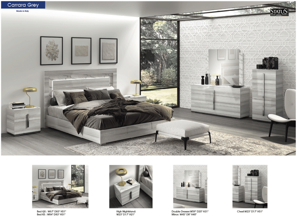 ESF Furniture - Carrara 5 Piece Queen Bedroom Set in Grey - CARRARABEDQSGREY-5SET