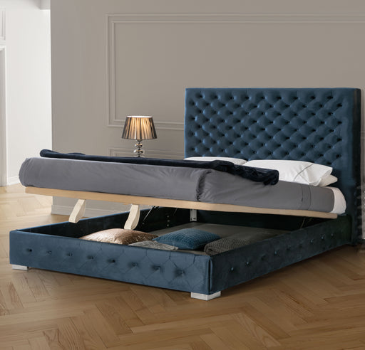 ESF Furniture - Leonor Queen Size Storage Bed in Blue - LEONORBEDQSBLUE - GreatFurnitureDeal