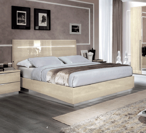 ESF Furniture - Camelgroup Italy Legno Queen Size Bed with Led Ivory Betullia Sabbia - PLATINUMQSBEIGE - GreatFurnitureDeal