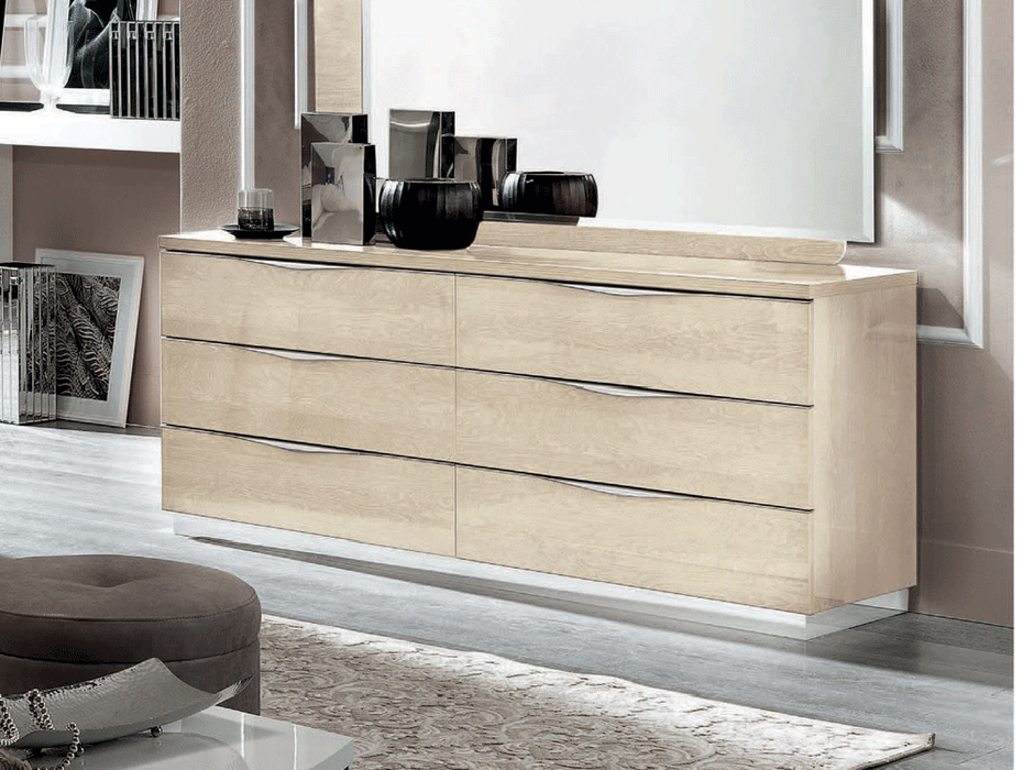 ESF Furniture - Camelgroup Italy Platinum Double Dresser with Mirror Ivory Betullia Sabbia - PLATINUMDDRESSEBEIGE-MR - GreatFurnitureDeal
