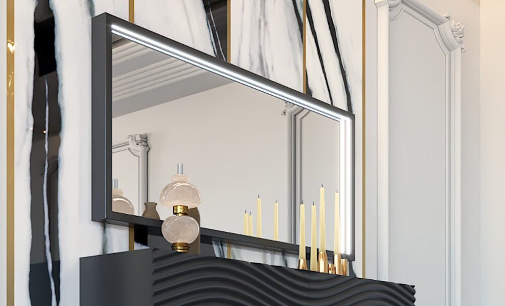ESF Furniture - Franco Spain Wave Mirror for Double Dresser in Dark Grey - WAVEMIRRORDDGREY