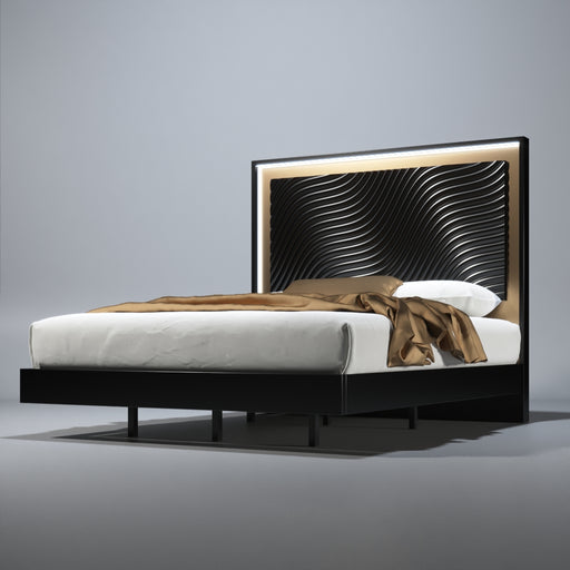 ESF Furniture - Franco Spain Wave Queen Size Bed w/ Light in Dark Grey - WAVEQSBEDGREY - GreatFurnitureDeal