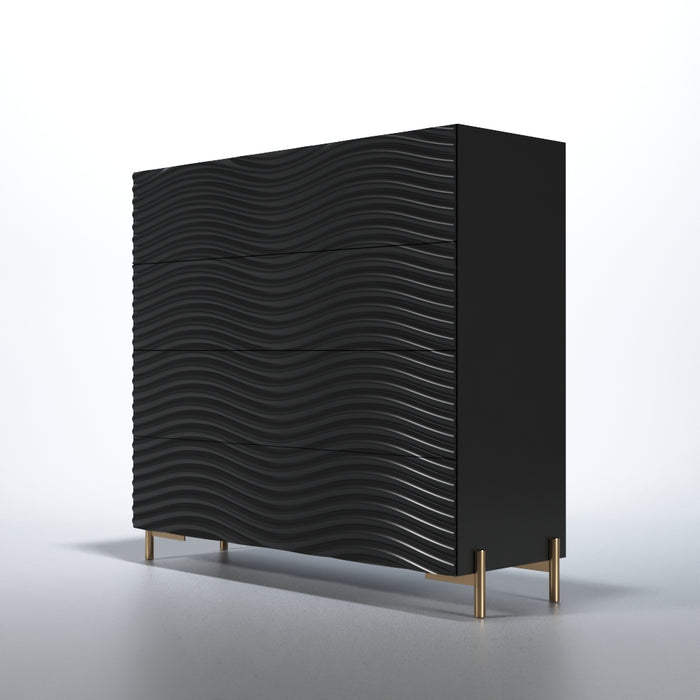 ESF Furniture - Franco Spain Wave Single Dresser with Mirror in Dark Grey - WAVESINGLEDRESSEGREY-M