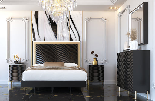 ESF Furniture - Franco Spain Wave 5 Piece King Bedroom Set in Dark Grey - WAVEKSBEDGREY-5SET - GreatFurnitureDeal