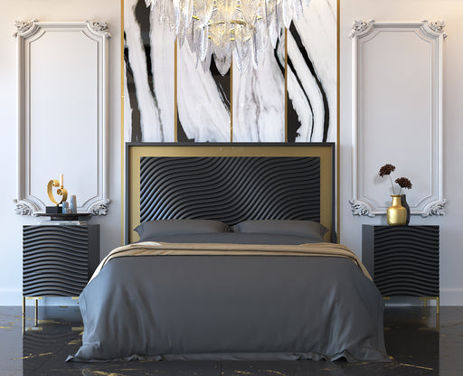 ESF Furniture - Franco Spain Wave 3 Piece King Bedroom Set in Dark Grey - WAVEKSBEDGREY-3SET - GreatFurnitureDeal