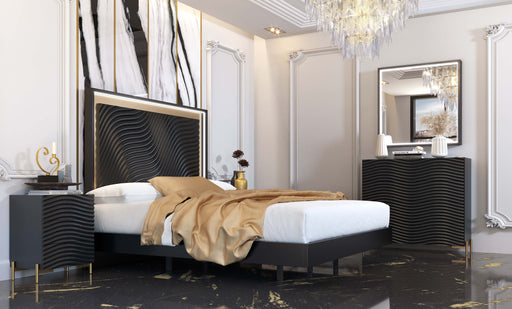 ESF Furniture - Franco Spain Wave Queen Size Bed w/ Light in Dark Grey - WAVEQSBEDGREY - GreatFurnitureDeal