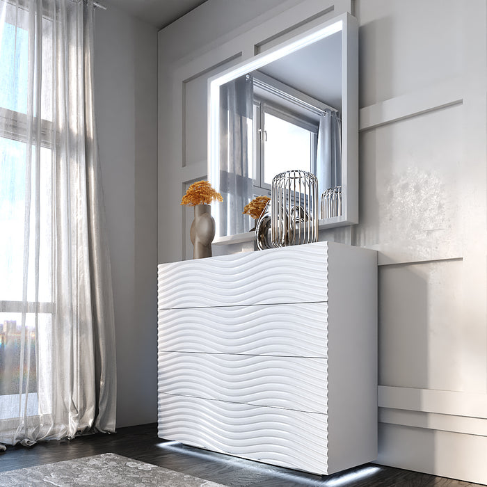 ESF Furniture - Franco Spain Wave 5 Piece Queen Bedroom Set in White - WAVEQSBEDEHITE-5SET