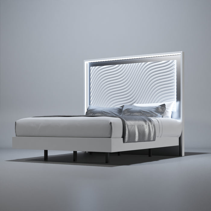 ESF Furniture - Franco Spain Wave 5 Piece Queen Bedroom Set in White - WAVEQSBEDEHITE-5SET