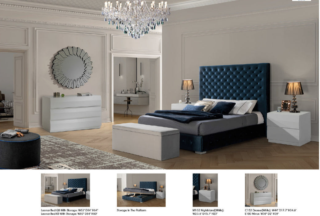 ESF Furniture - Leonor Blue 5 Piece King Storage Bedroom Set - LEONORBEDKSBLUE-M152-C152-E100