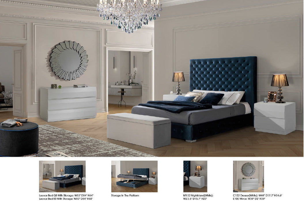 ESF Furniture - Leonor Blue 5 Piece Queen Storage Bedroom Set - LEONORBEDQSBLUE-M152-C152-E100