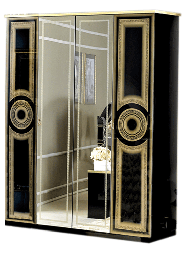 ESF Furniture - Aida Black w/Gold 4-Door Wardrobe - AIDA4DOORW/DBLACKGOL - GreatFurnitureDeal