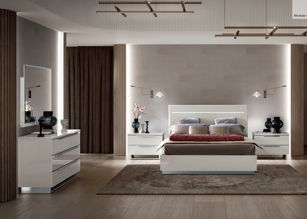 ESF Furniture - Kimera 5 Piece King Size Storage Bedroom Set in White Glossy - KIMERASTORAGEKS-5SET