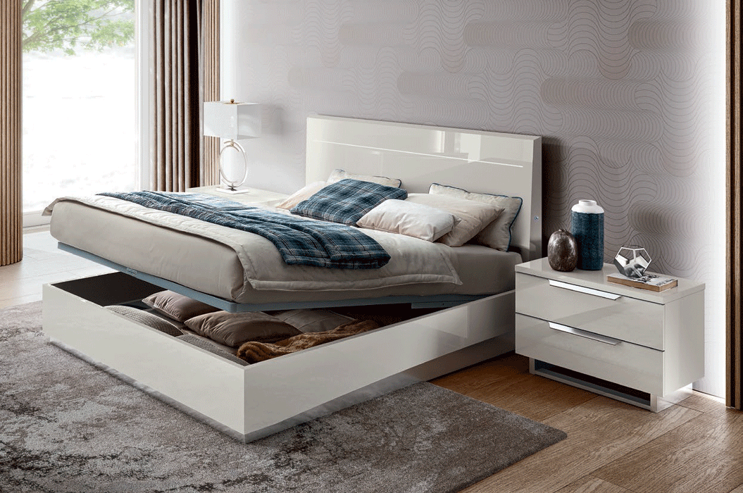 ESF Furniture - Kimera 5 Piece King Size Storage Bedroom Set in White Glossy - KIMERASTORAGEKS-5SET
