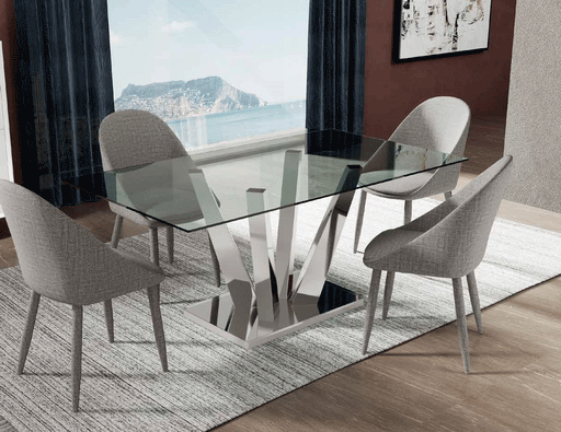 ESF Furniture - Designer Dining Table with Upholstered Armchair in Fabric - DT-300-DC-402GREY-6CHAIR - GreatFurnitureDeal