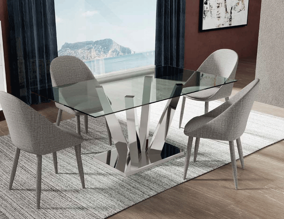 ESF Furniture - Designer Dining Table with Upholstered Armchair in Fabric - DT-300-DC-402GREY-6CHAIR
