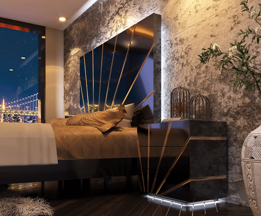 ESF Furniture - Oro 6 Piece Eastern King Bedroom Set w/Light in Black - OROKSBED-6SET-BLACK