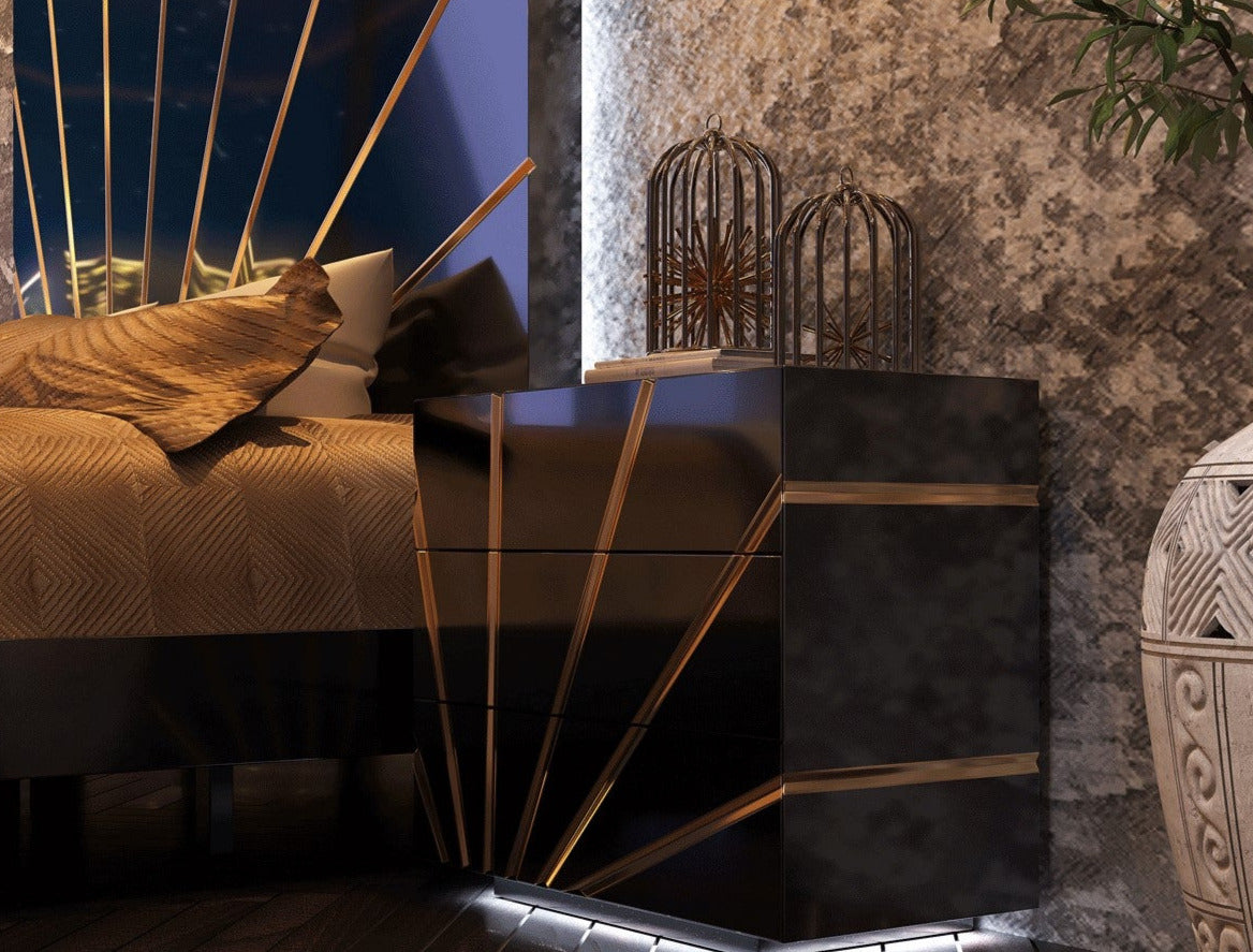 ESF Furniture - Oro 3 Drawers Nightstand in Black