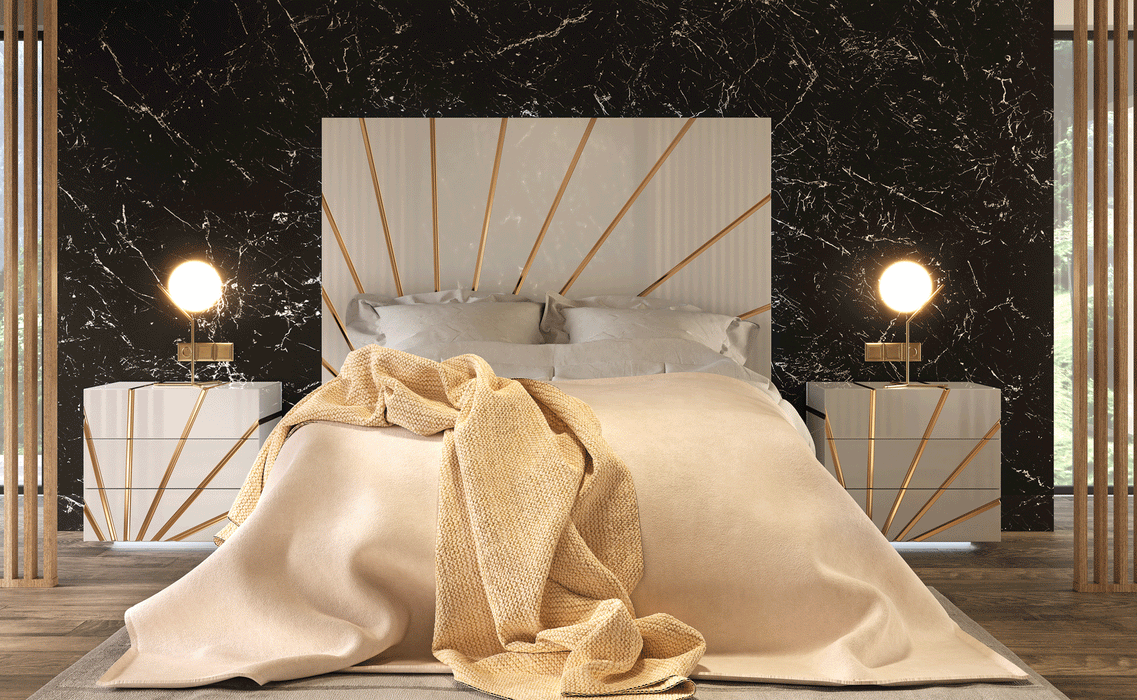 ESF Furniture - Oro 5 Piece Queen Bedroom Set w/Light in White - OROQSBED-5SET