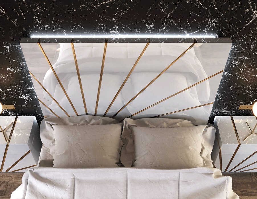 ESF Furniture - Oro 6 Piece Queen Bedroom Set w/Light in White - OROQSBED-6SET - GreatFurnitureDeal