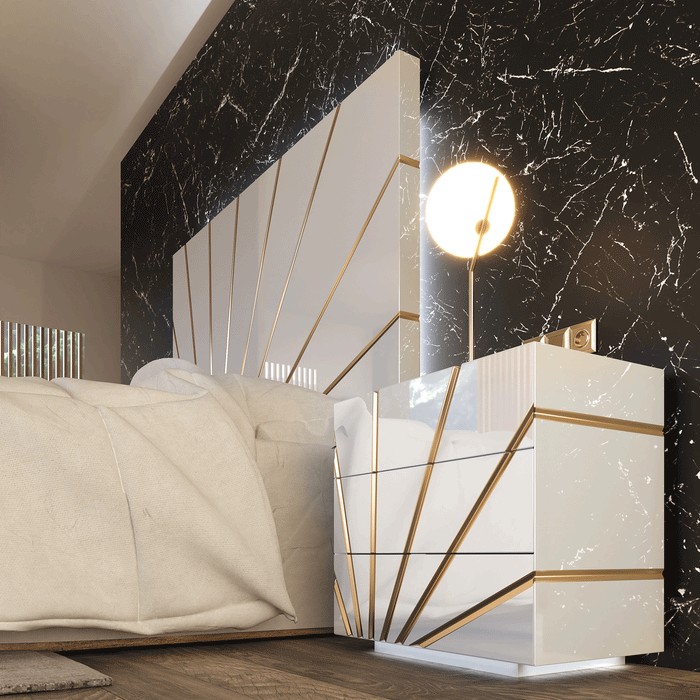 ESF Furniture - Oro 3 Piece Queen Bedroom Set w/Light in White - OROQSBED-3SET - GreatFurnitureDeal