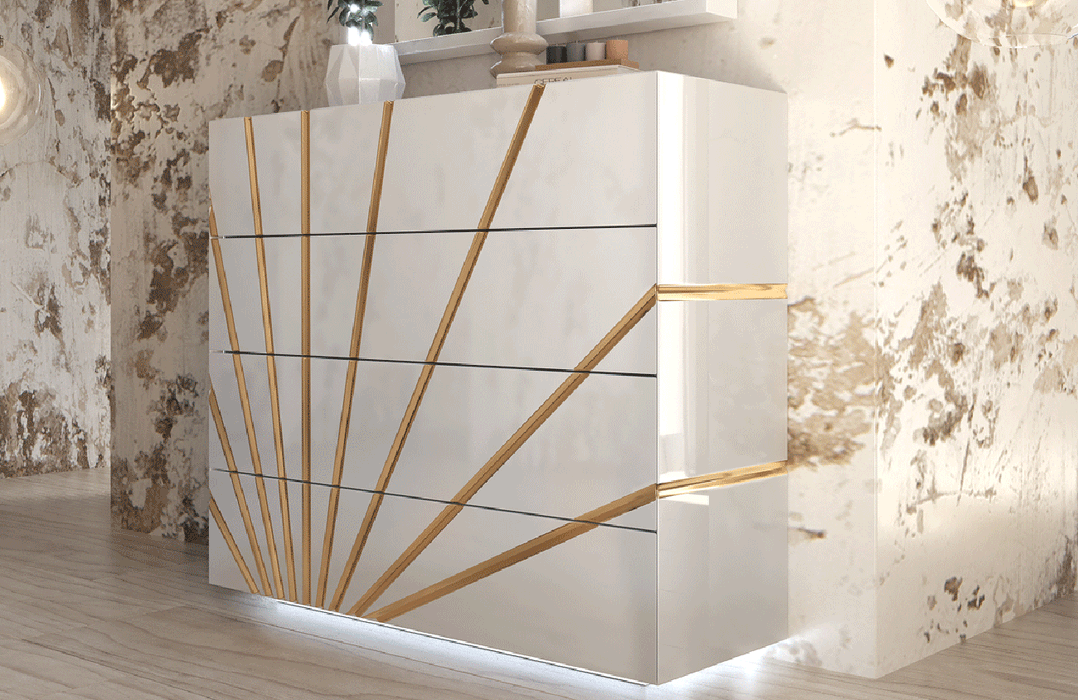 ESF Furniture - Franco Spain Oro Single Dresser 4 Drawers in White - OROSD - GreatFurnitureDeal