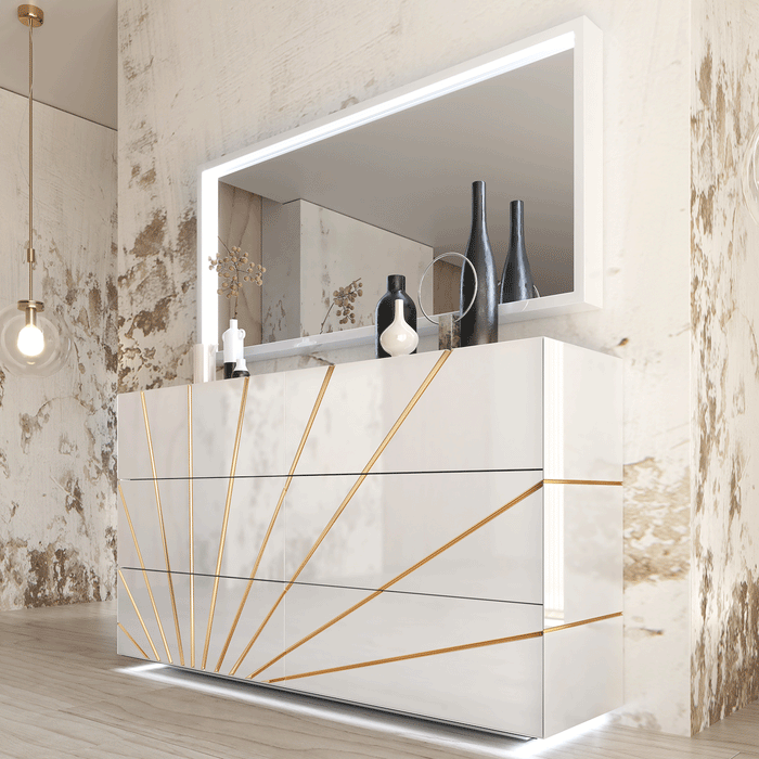 ESF Furniture - Franco Spain Oro Double Dresser with Mirror in White - ORODD-M - GreatFurnitureDeal