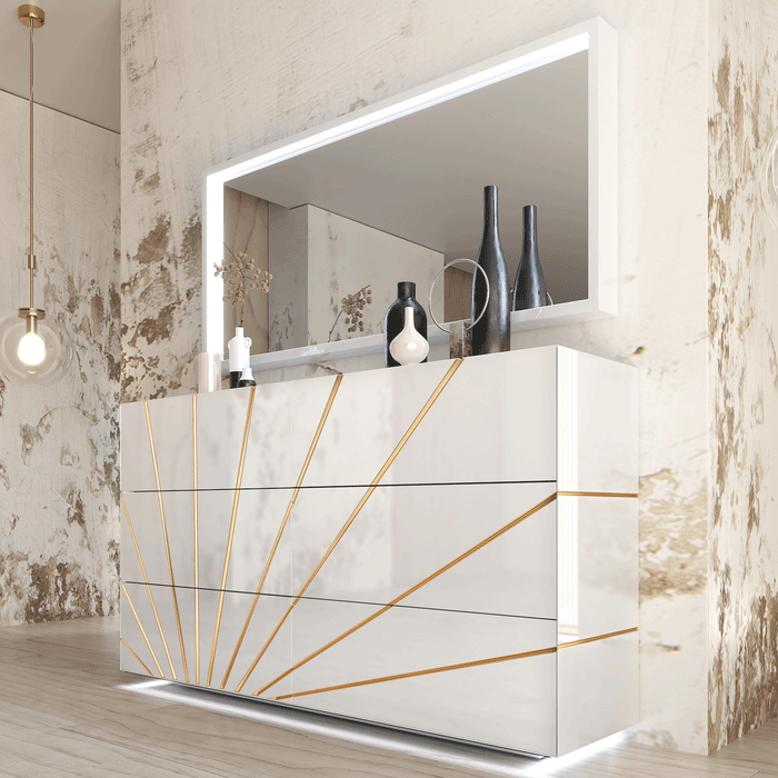 ESF Furniture - Franco Spain Oro Double Dresser with Mirror in White - GreatFurnitureDeal ESF Furniture - Franco Spain Oro Double Dresser with Mirror in White - GreatFurnitureDeal