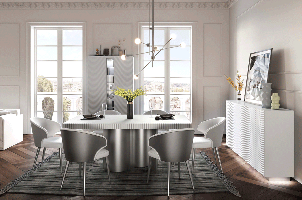 ESF Furniture - Wave 10 Piece Dining Room Set in White Matt - WAVE-WHITE-10SET