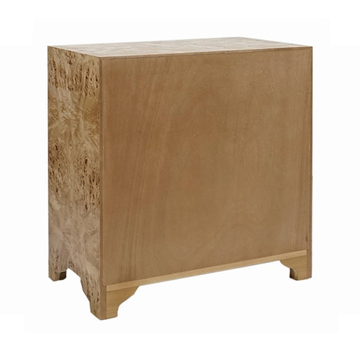 Worlds Away - Three Drawer Side Table In Burl Wood With Acrylic Hardware - CALVIN BW - GreatFurnitureDeal