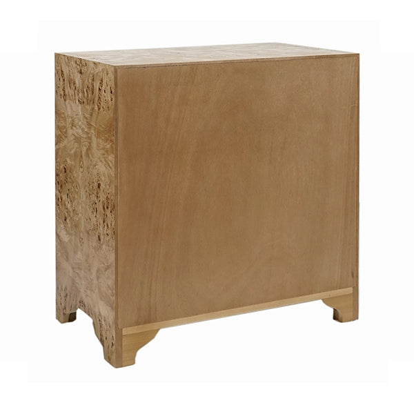 Worlds Away - Three Drawer Side Table In Burl Wood With Acrylic Hardware - CALVIN BW