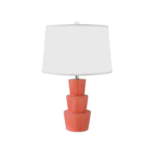 Worlds Away - Camden Three Tier Ceramic Table Lamp With White Linen Shade in Coral - CAMDEN CO - GreatFurnitureDeal