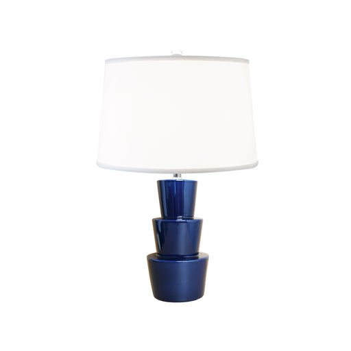 Worlds Away - Camden Three Tier Ceramic Table Lamp With White Linen Shade in Navy - CAMDEN NVY - GreatFurnitureDeal