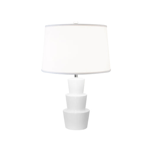 Worlds Away - Camden Three Tier Ceramic Table Lamp With White Linen Shade in White - CAMDEN WH - GreatFurnitureDeal