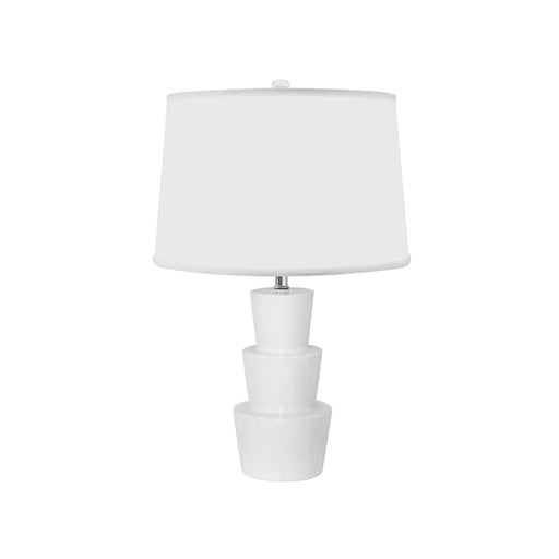 Worlds Away - Camden Three Tier Ceramic Table Lamp With White Linen Shade in White - CAMDEN WH - GreatFurnitureDeal
