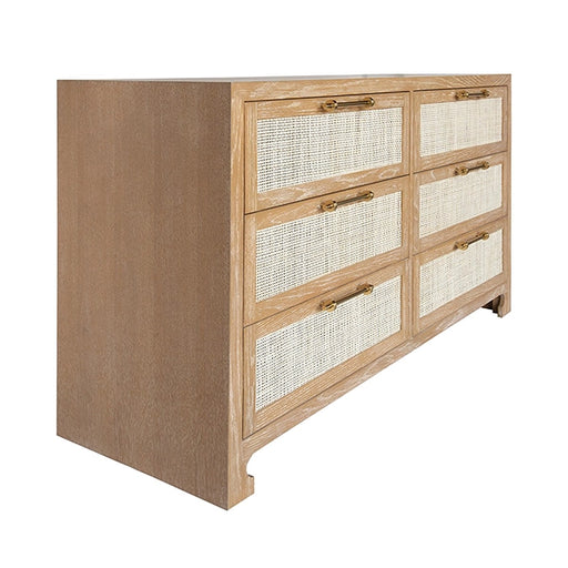 Worlds Away - Six Drawer Cane Front Chest With Brass Hardware In Cerused Oak Finish - CARLA CO - GreatFurnitureDeal
