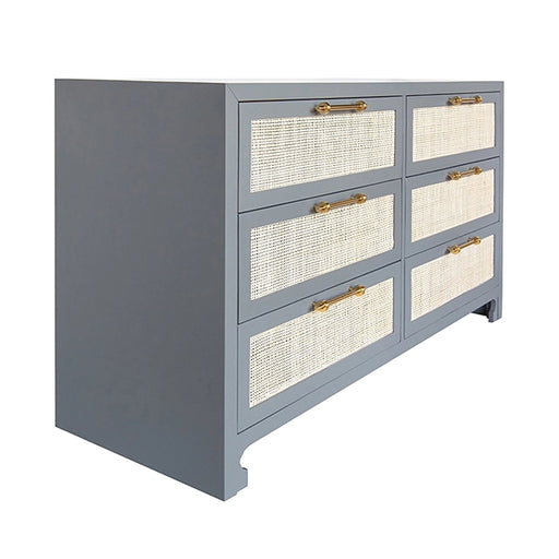 Worlds Away - Six Drawer Cane Front Chest With Brass Hardware In Matte Grey Lacquer Finish - CARLA GRY - GreatFurnitureDeal