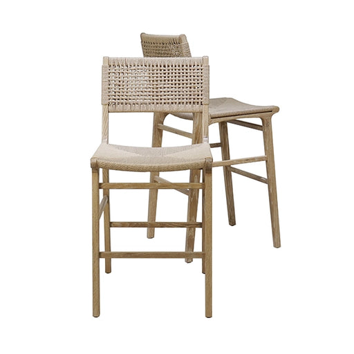 Worlds Away - Woven Back Bar Stool With Rush Seat In Cerused Oak - CARSON CO - GreatFurnitureDeal