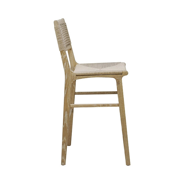 Worlds Away - Woven Back Bar Stool With Rush Seat In Cerused Oak - CARSON CO