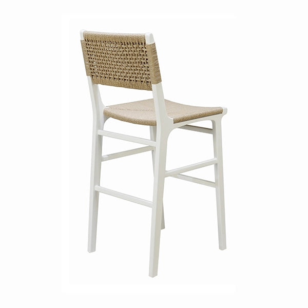 Worlds Away - Woven Back Bar Stool With Rush Seat In Matte White Lacquer - CARSON WH - GreatFurnitureDeal