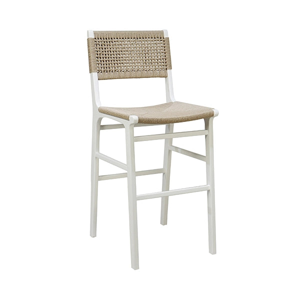 Worlds Away - Woven Back Bar Stool With Rush Seat In Matte White Lacquer - CARSON WH