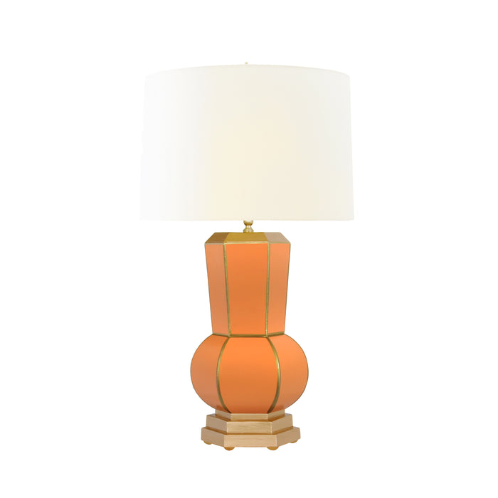 Worlds Away - Catalina Handpainted Gourd Shape Tole Table Lamp In Orange With Gold Detail -  CATALINA OR