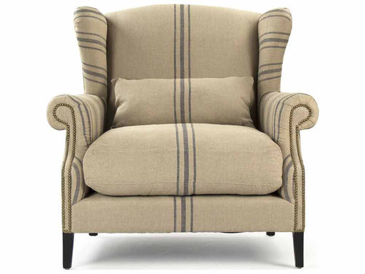 Zentique - Napoleon English Khaki Linen Blue Stripe Accent Chair - CF076 L002 A033 Blue Stripe - GreatFurnitureDeal