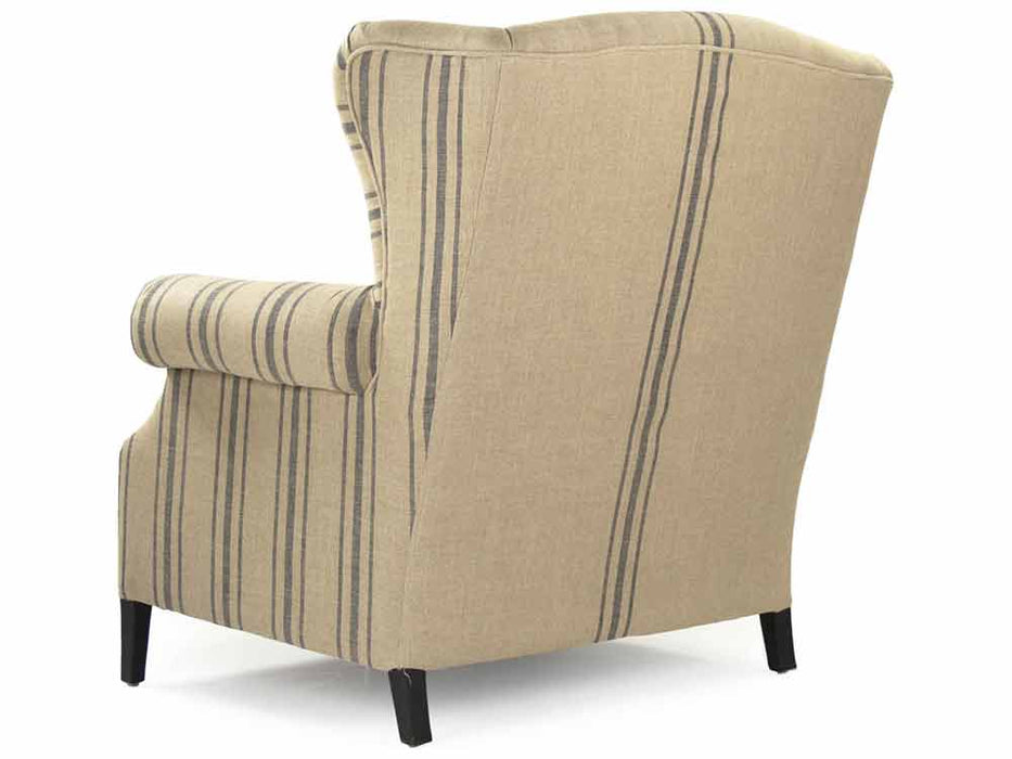 Zentique - Napoleon English Khaki Linen Blue Stripe Accent Chair - CF076 L002 A033 Blue Stripe