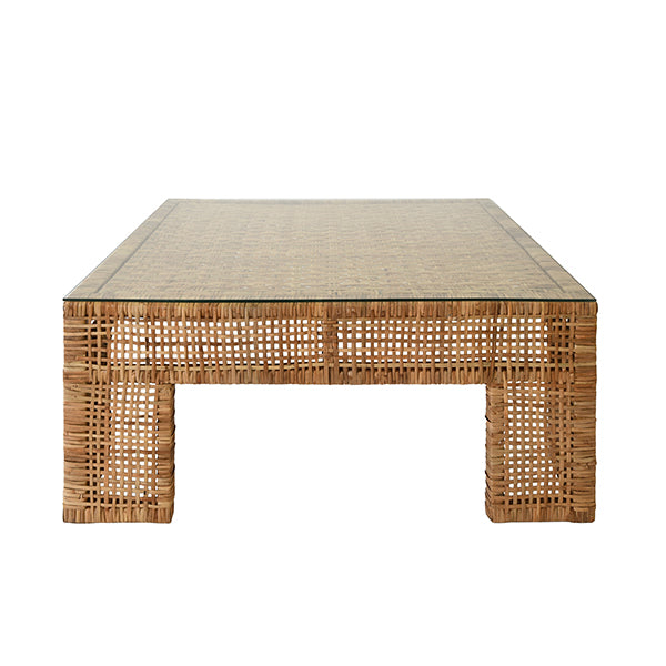 Worlds Away - Charlie Wide Leg Rattan Coffee Table with Glass Top - CHARLIE - GreatFurnitureDeal