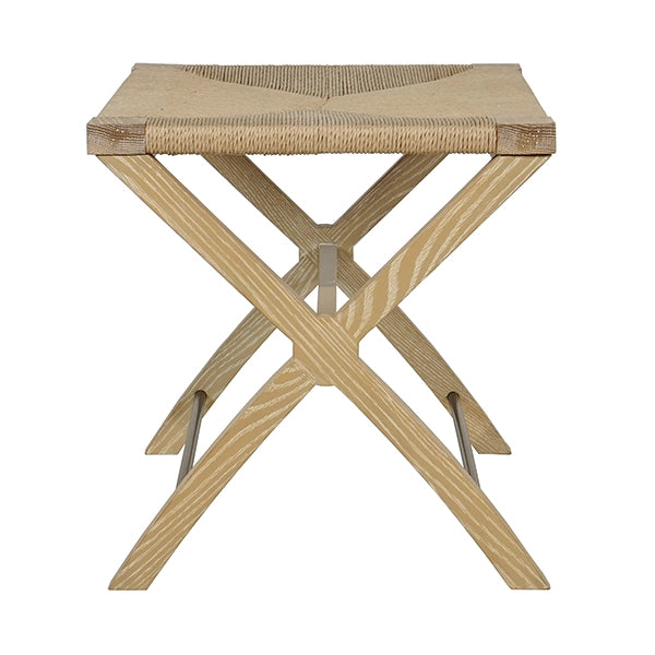 Worlds Away - Rush Seat X Side Stool With Antique Brass Stretcher In Cerused Oak - CONAN CO
