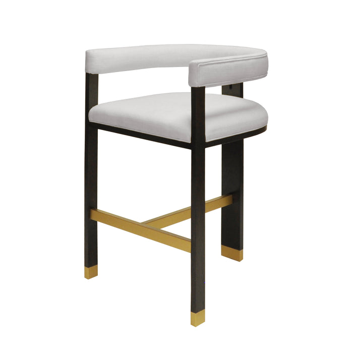 Worlds Away - Connery Modern Wooden Accent Bar Stool With White Linen Upholstery - CONNERY