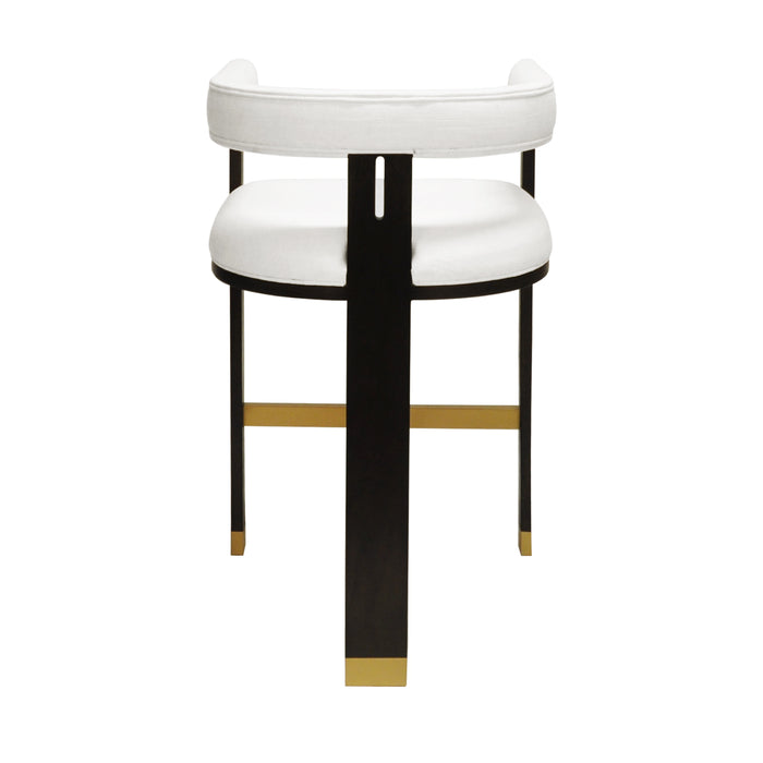 Worlds Away - Connery Modern Wooden Accent Bar Stool With White Linen Upholstery - CONNERY