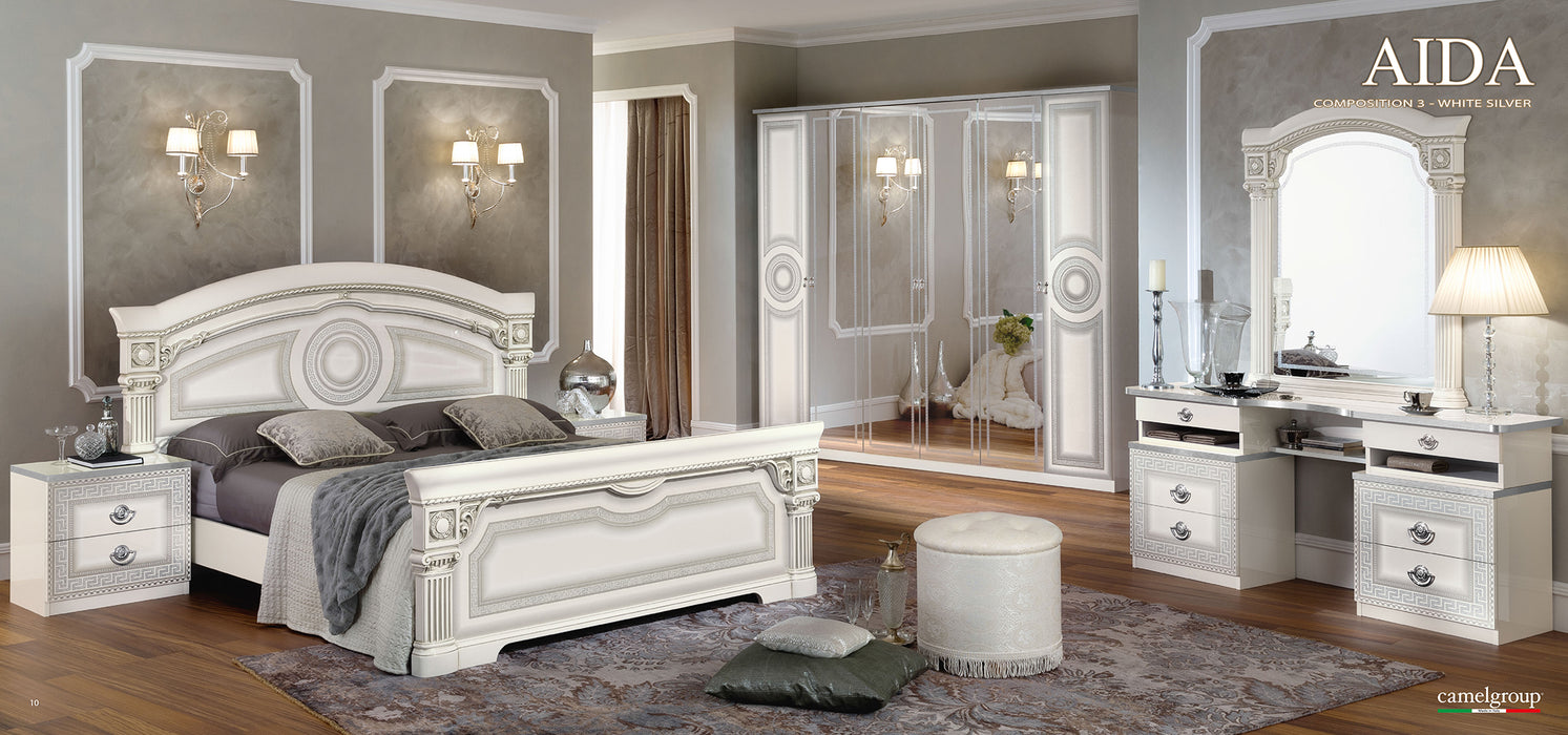 ESF Furniture - Aida Vanity Dresser with Mirror in White-Silver - AIDAVDRESSERWH/SL-M