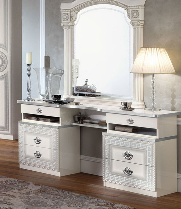 ESF Furniture - Aida Vanity Dresser with Mirror in White-Silver - AIDAVDRESSERWH/SL-M